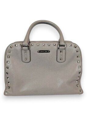 Michael Kors Sandrine Handbag Studded Pebble Leather Satchel Gray Crossbody EUC